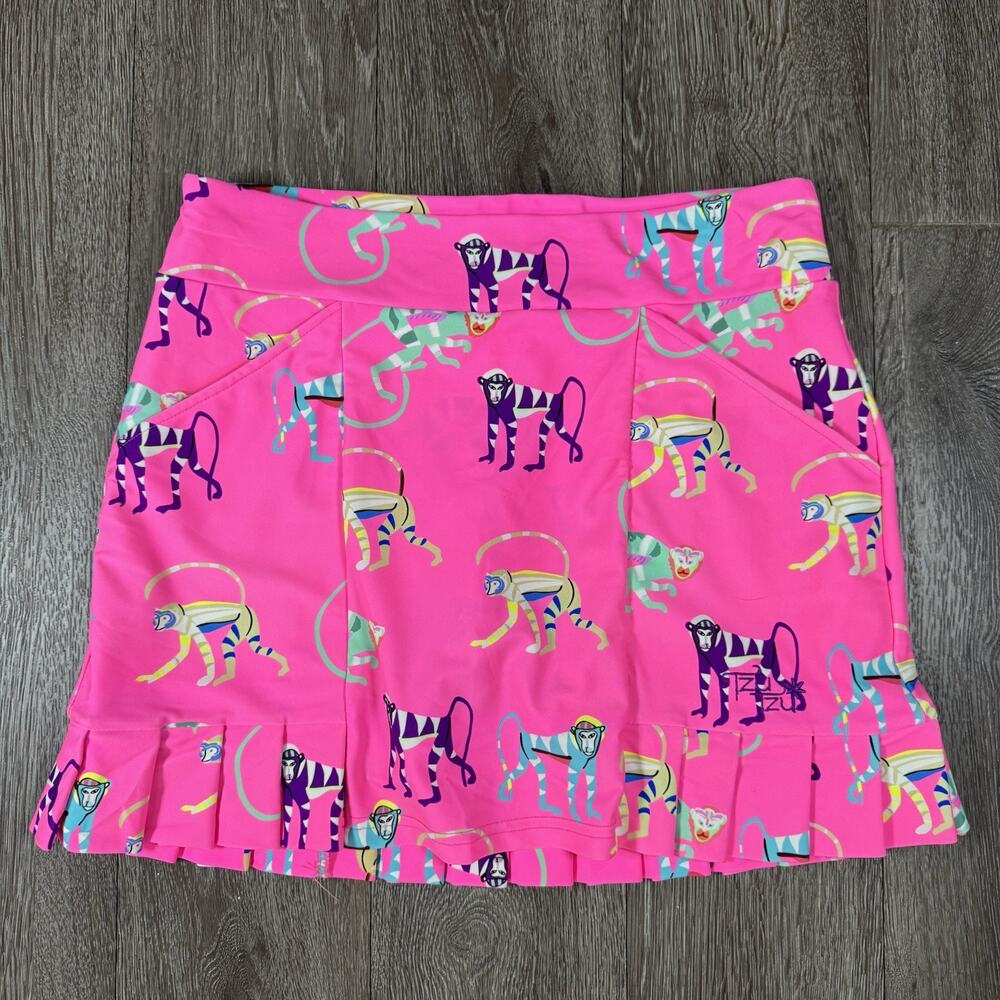 Tzu Tzu Sport Hot Pink Jungle Monkey Skort Skirt Size Medium Pockets